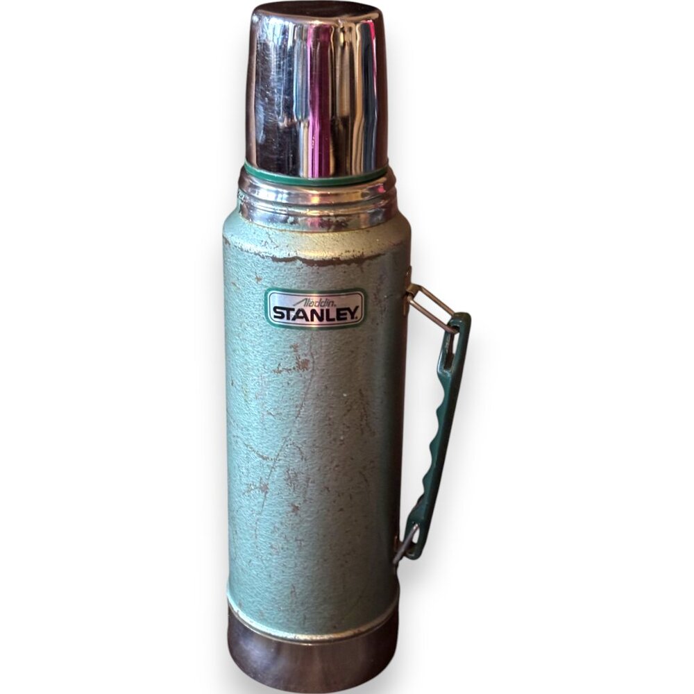 Vintage USA Made Aladdin Stanley Thermos Green 1 Quart A944DH Vacuum Bottle‎